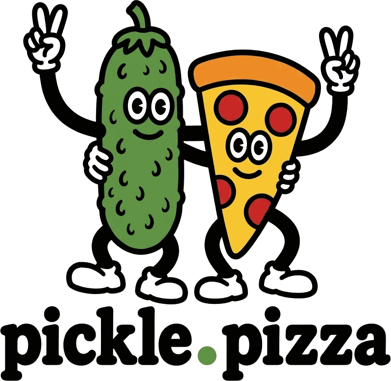 pickle.pizza — a pickle and a pizza slice throwing peace signs